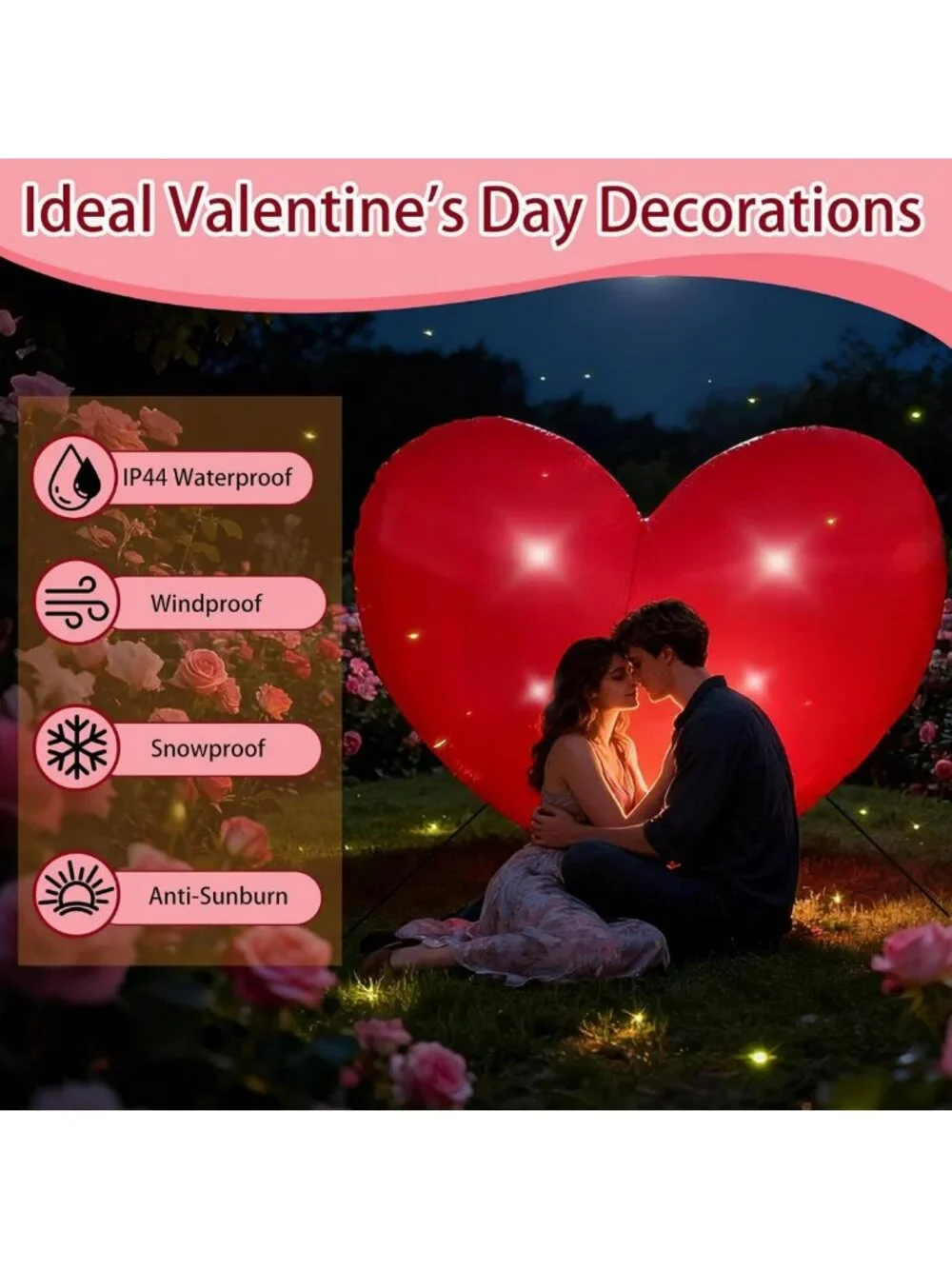 7ft Inflatable Heart Decoration for Valentine's Day - LED Outdoor Yard Decor